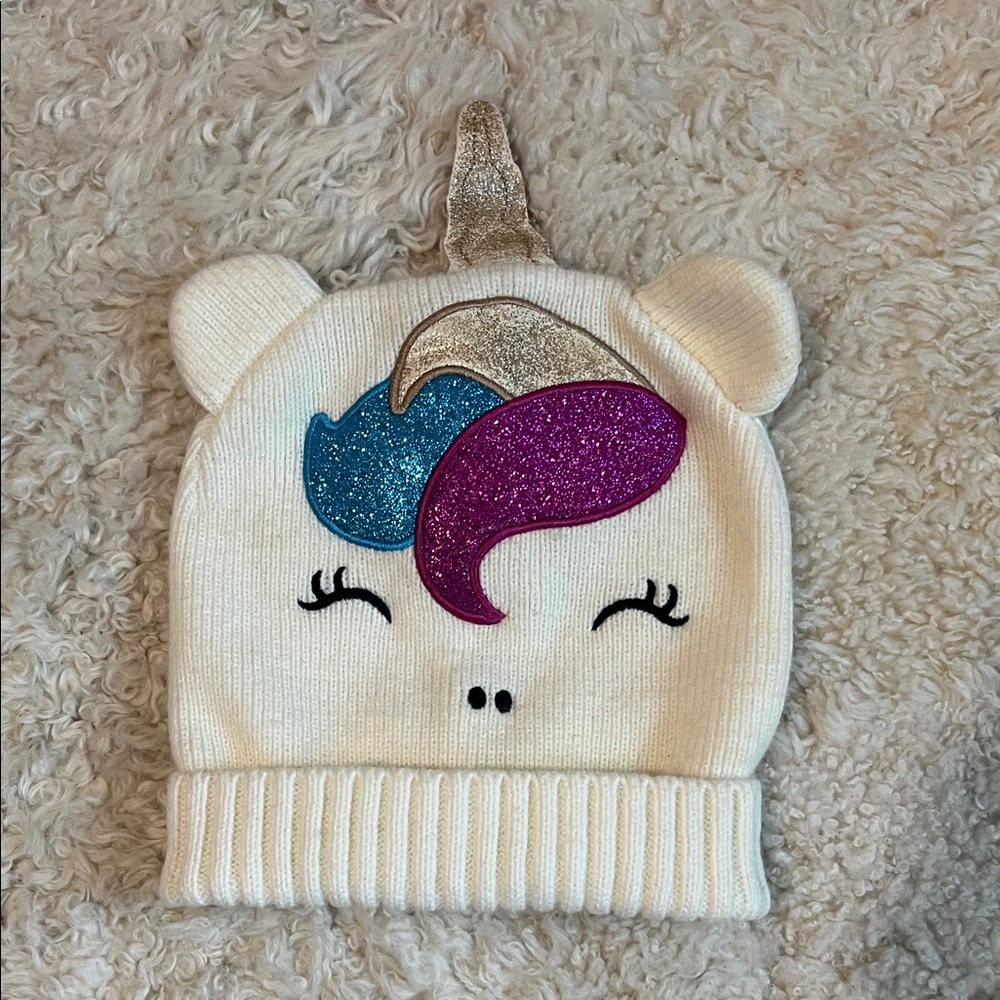EUC - Unicorn Knit Beanie for Kids - White, Pink, Blue, Gold